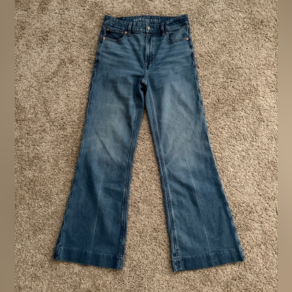 American Eagle stretch high-rise flare jeans, size 2L